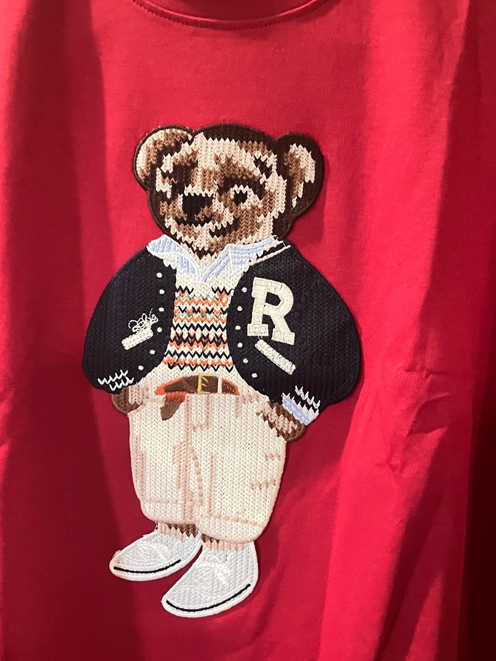 Red Bear Appliqué Crewneck Sweater